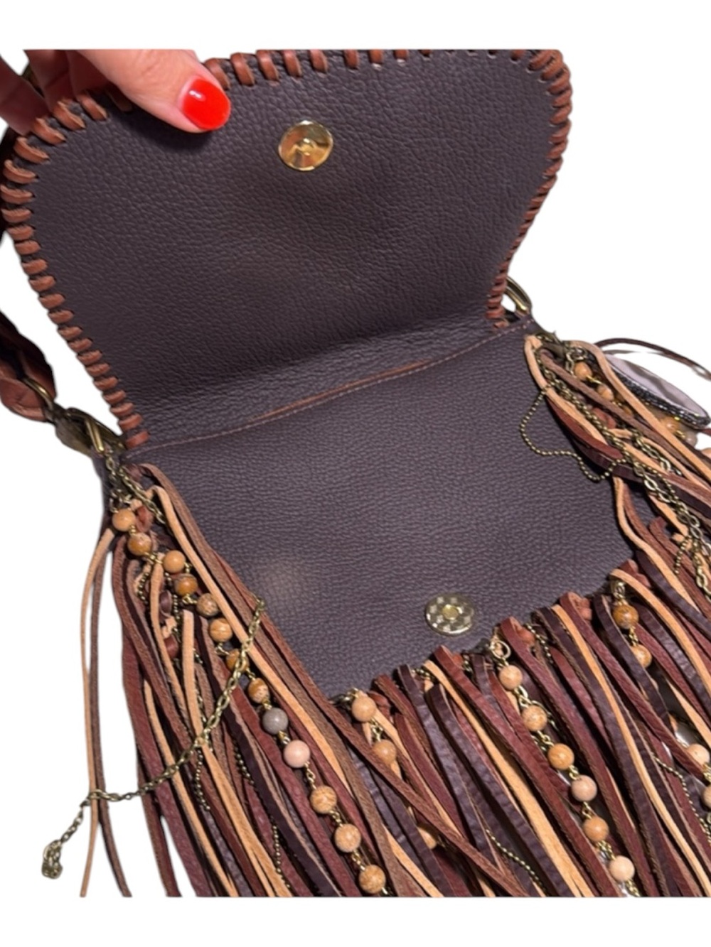 Louis Vuitton-Inspired Brown Fringe Crossbody Bag - Picture 5 of 12